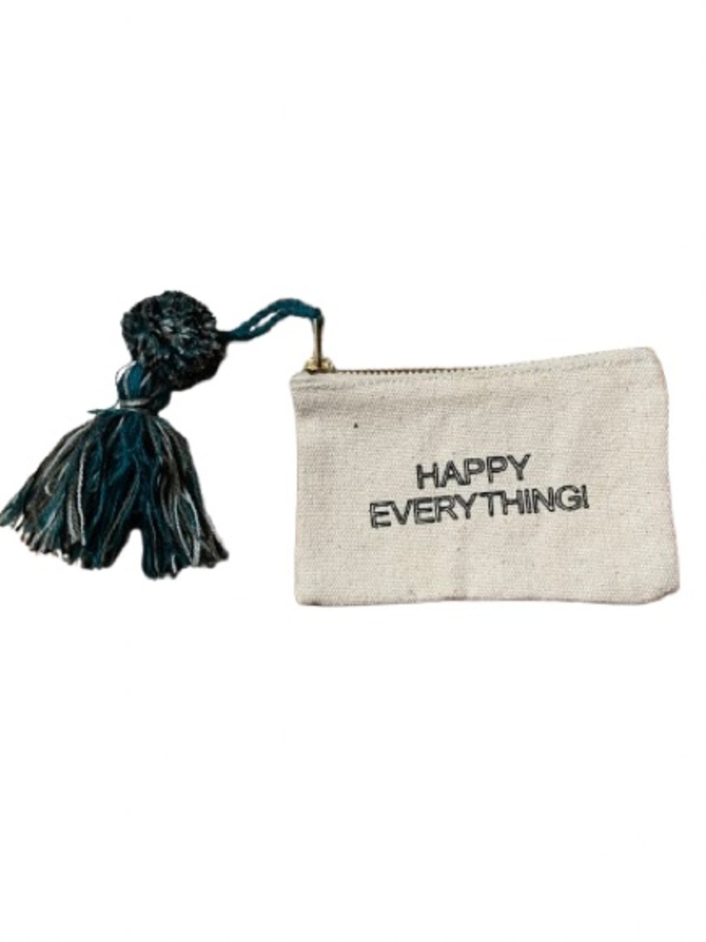 Karma Happy Everything Canvas Change Pouch with Teal Tassel